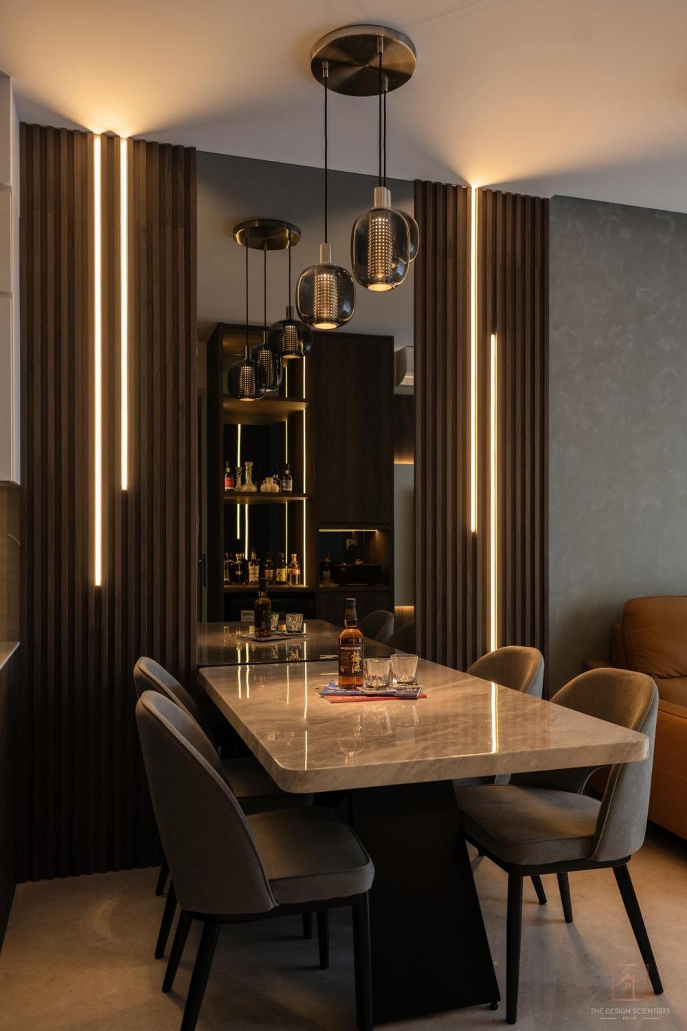 Contemporary Dining Room with Cove Lighting and Dining Table