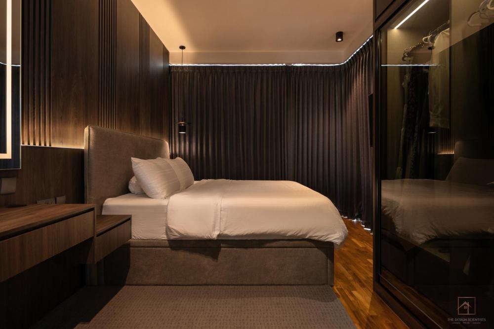 Contemporary Bedroom with Cove Lighting and Bedside Table