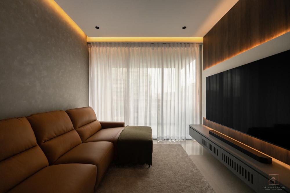 Contemporary Living Room with TV Console and Feature Wall