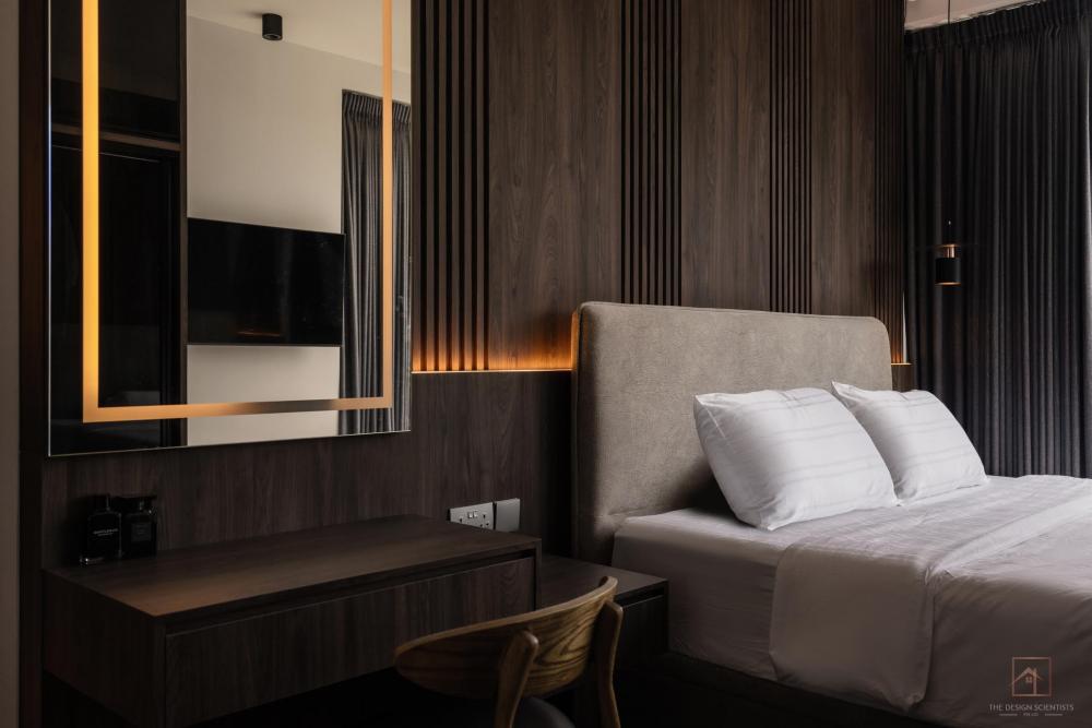 Contemporary Bedroom with Cove Lighting and Bedroom Dresser