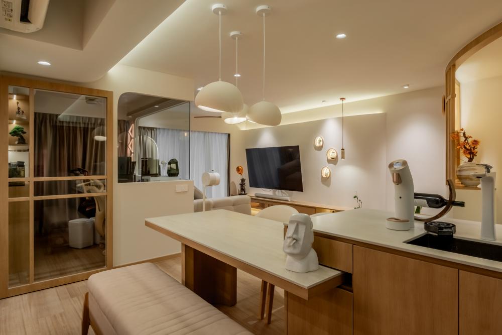 Asian Dining Room with Drop Light and Drop Ceiling