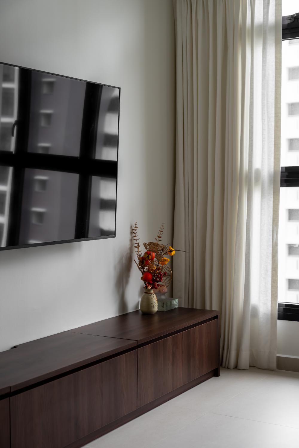 Contemporary Living Room with TV Console and Wood TV Console