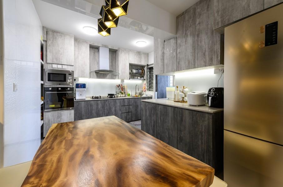 Industrial Kitchen with Countertop and Cupboard