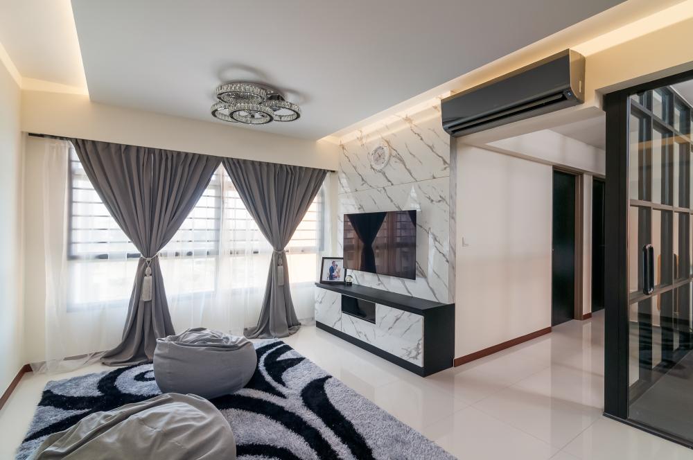 Contemporary Living Room with TV Console and Feature Wall