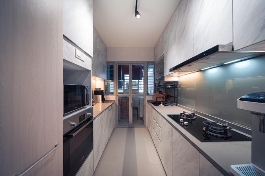 Scandinavian Kitchen with Countertop and Kitchen Window