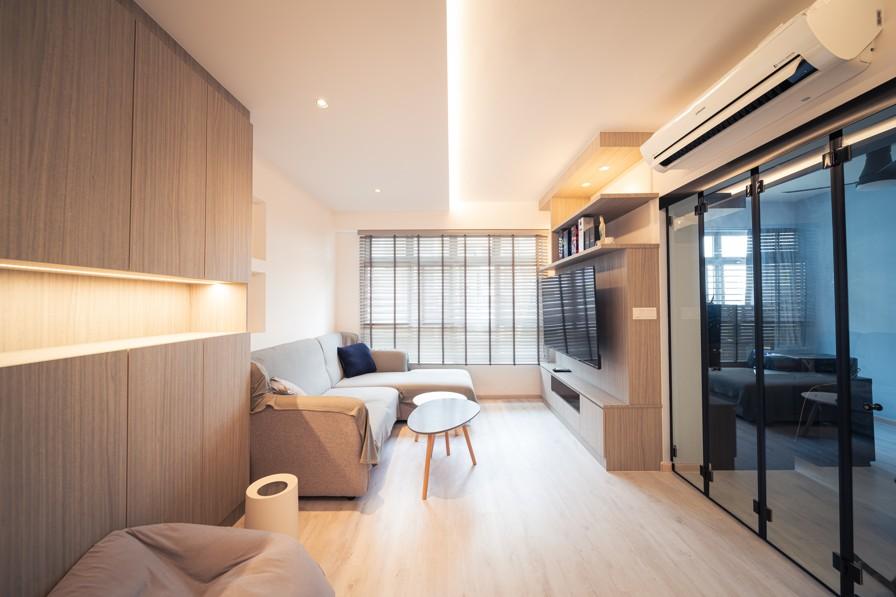 Scandinavian Living Room with Vinyl Flooring and TV Console