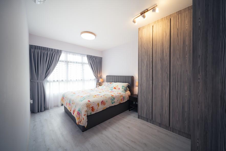 Scandinavian Bedroom with Vinyl Flooring and Wardrobe