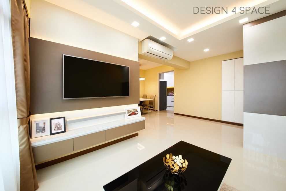 Modern Living Room with Herringbone Tiling and TV Console