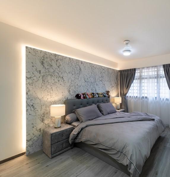 Modern Bedroom with Vinyl Flooring and Bedside Table