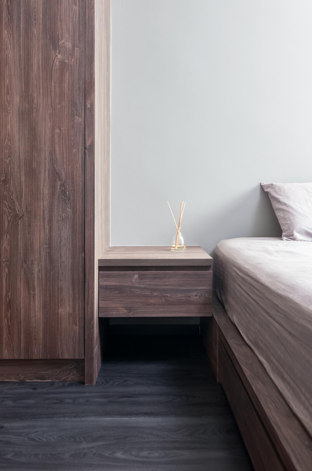 Contemporary Bedroom with Platform Bed and Vinyl Flooring