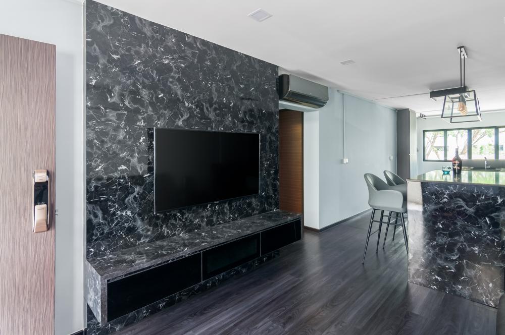 Contemporary Living Room with Countertop and Vinyl Flooring