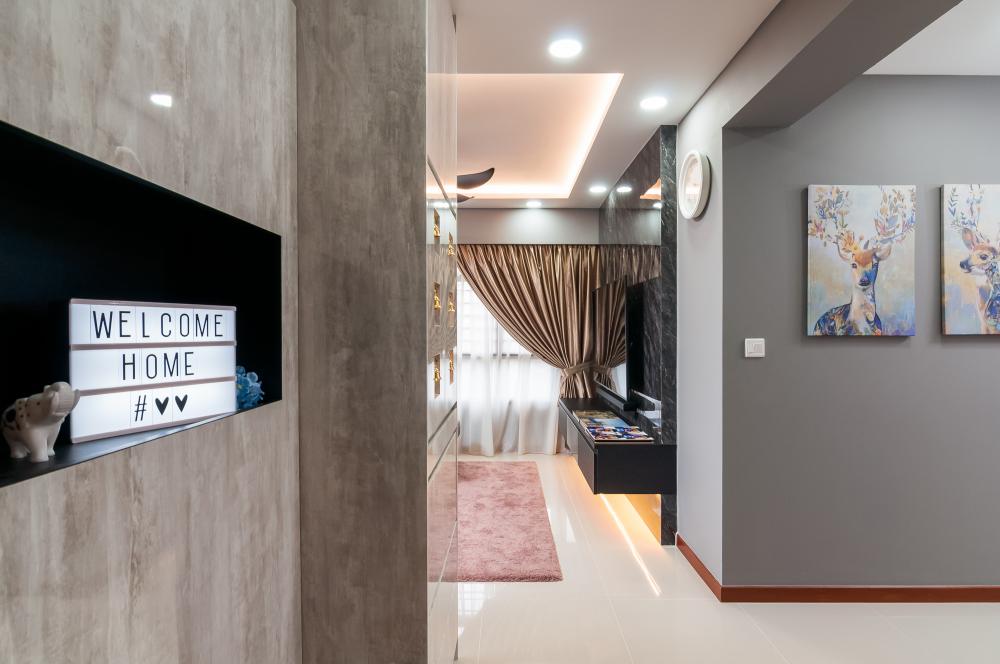 Modern Foyer with Artwork and Console Table