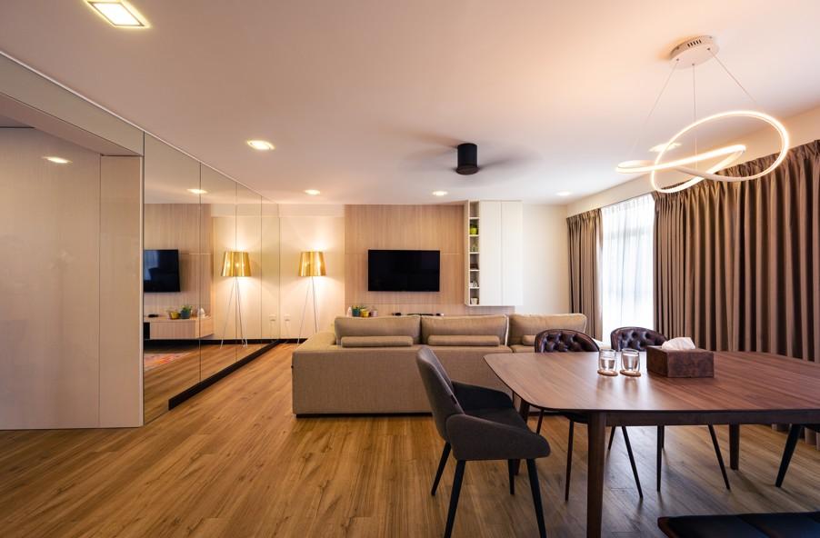 Modern Living Room with Vinyl Flooring and TV Console