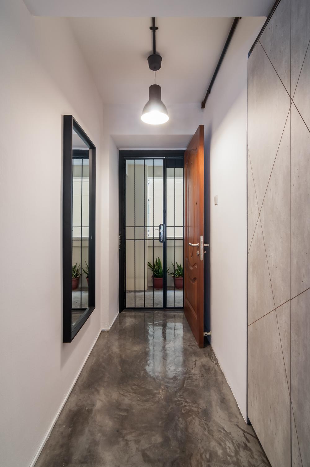 Industrial Entryway with Mirror and Shoe Rack