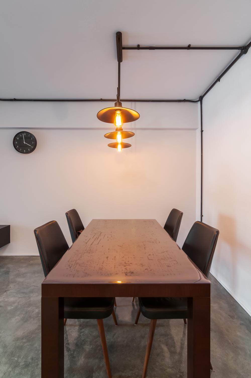Industrial Dining Room with Dining Table and Lighting