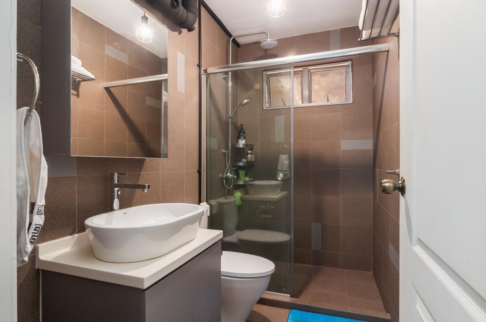 Industrial Bathroom with Mirror and Shower Screen