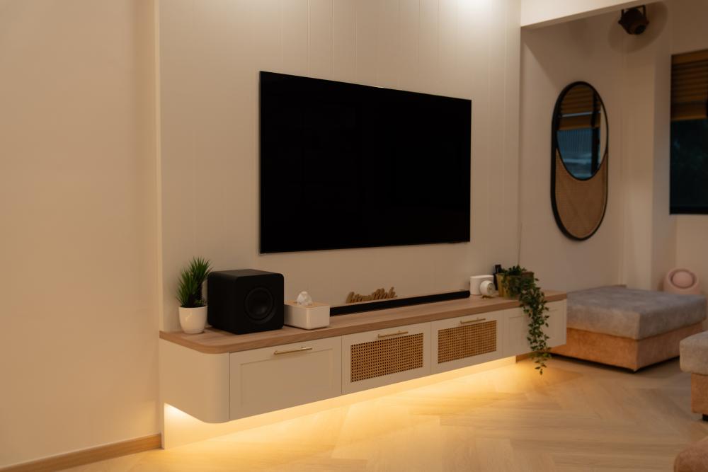 Scandinavian Living Room with TV Console and Downlights