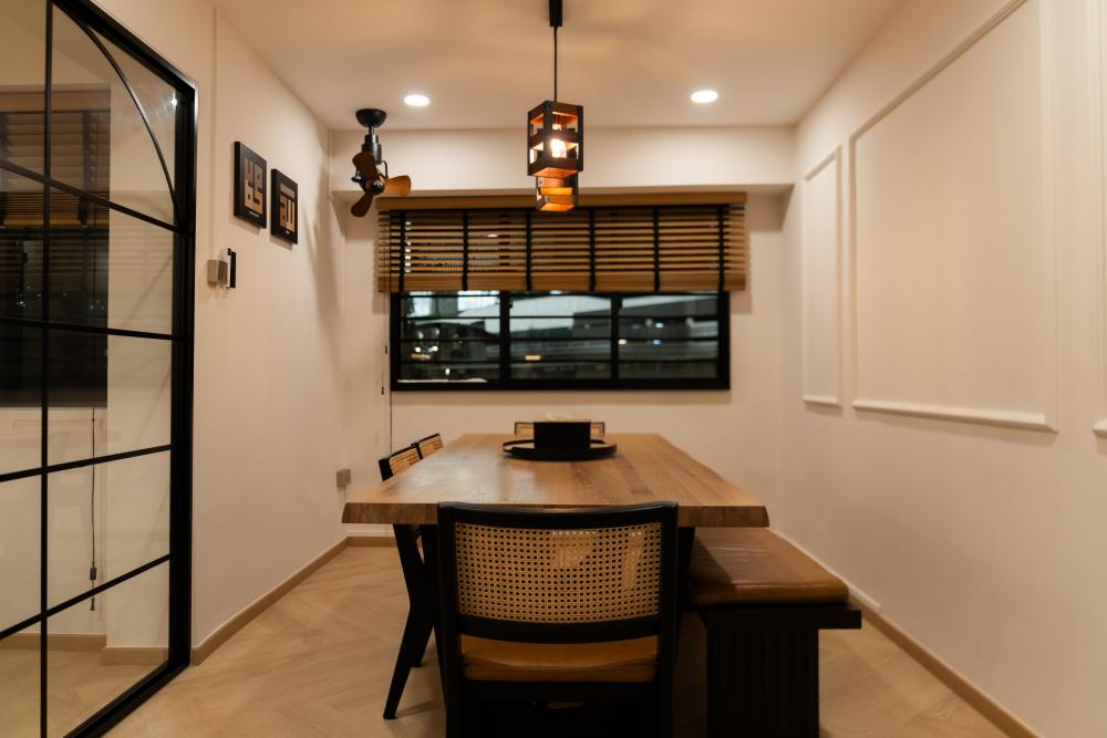 Scandinavian Dining Room with Drop Light and Dining Table
