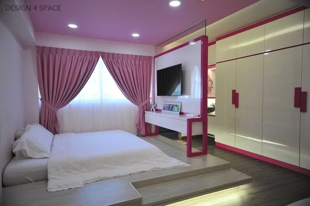 Modern Bedroom with Granite Floor and Wood Flooring