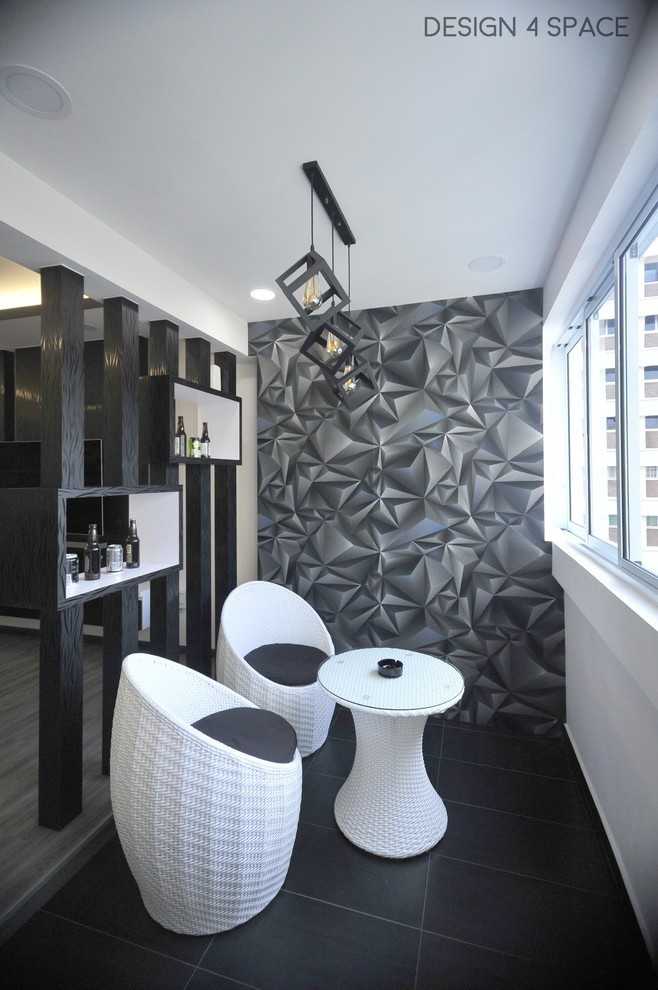 Modern Balcony with Window Grille and Curtain