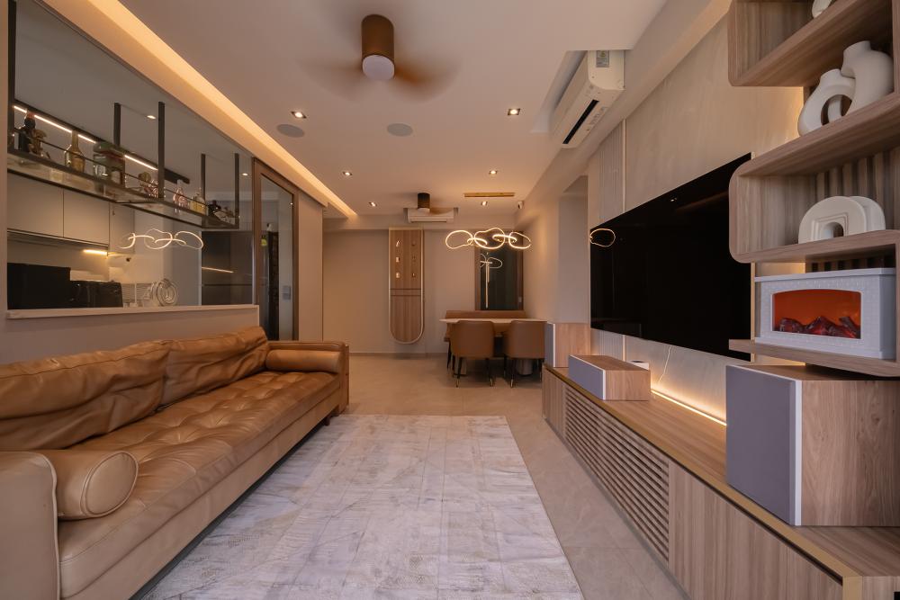 Modern Living Room with TV Console and Carpet