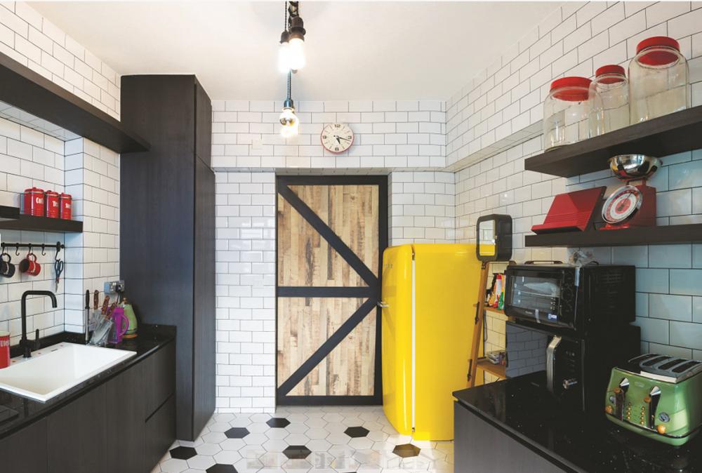 Scandinavian Kitchen with Countertop and Homogeneous Tiles