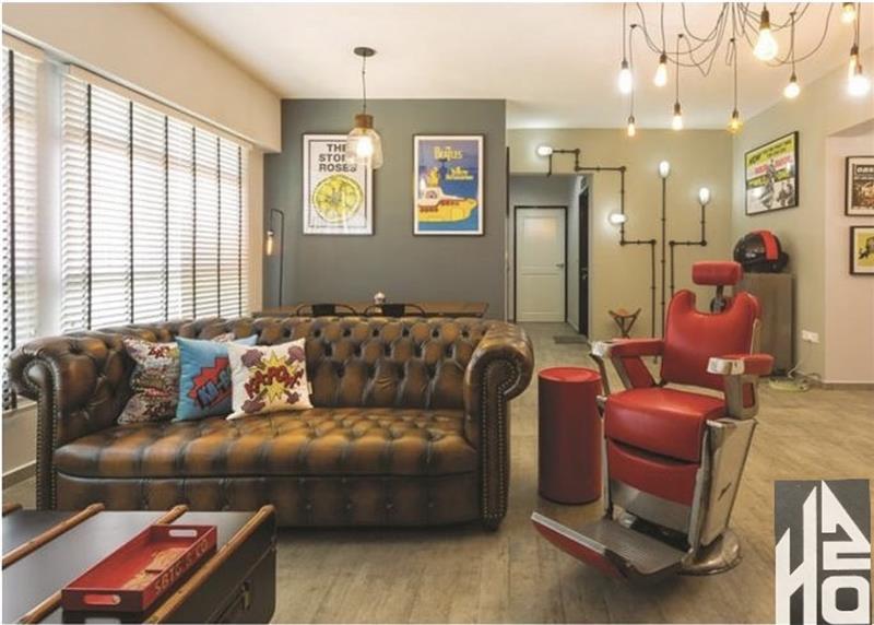 Scandinavian Living Room with Vinyl Flooring and Feature Wall