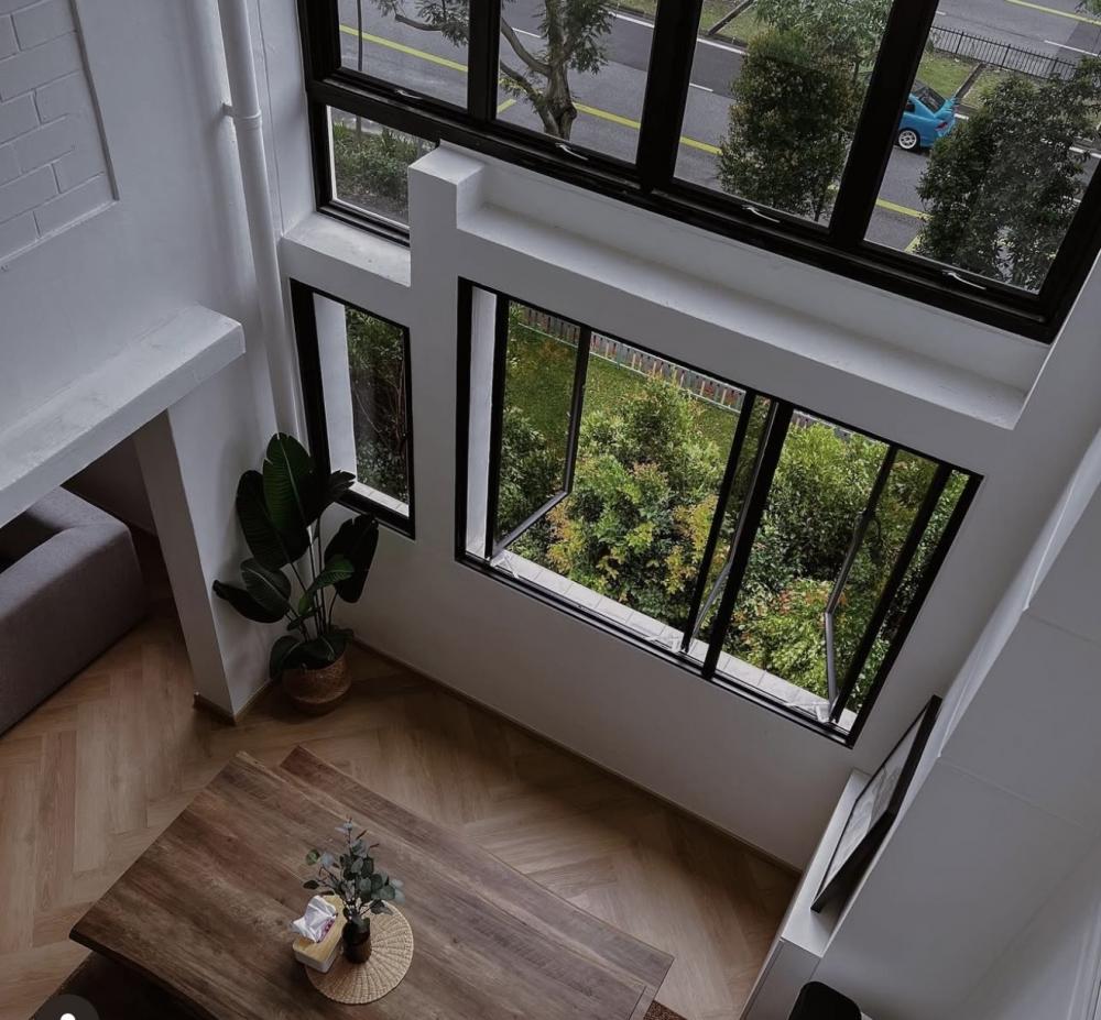Contemporary Living Room with Herringbone Tiling and Wood Flooring