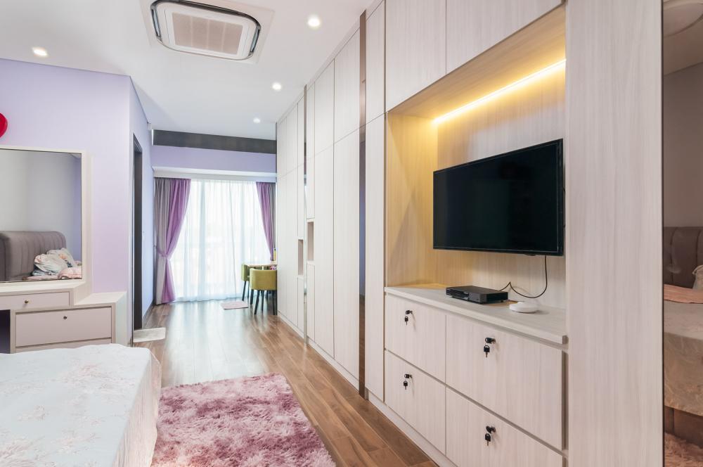 Asian Bedroom with Parquet Floor and Wardrobe