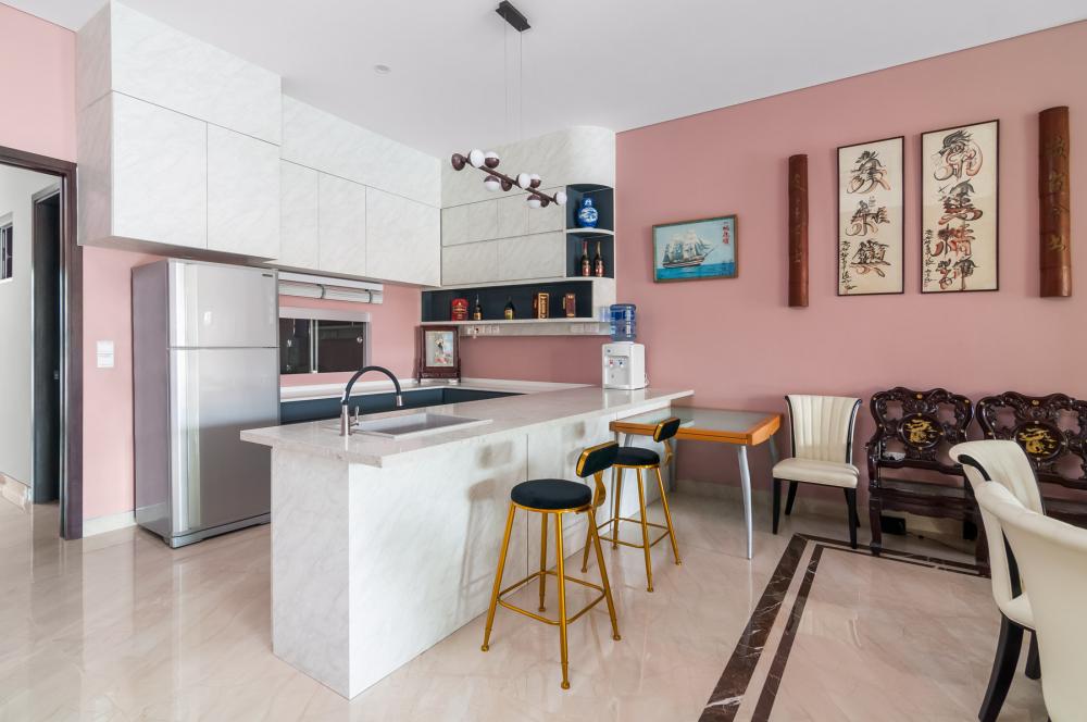 Asian Pantry with Kitchen Island and Console Table