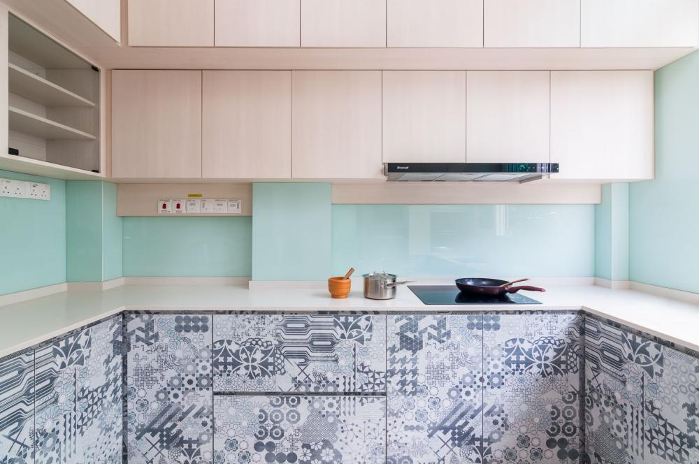 Asian Kitchen with Countertop and Cupboard