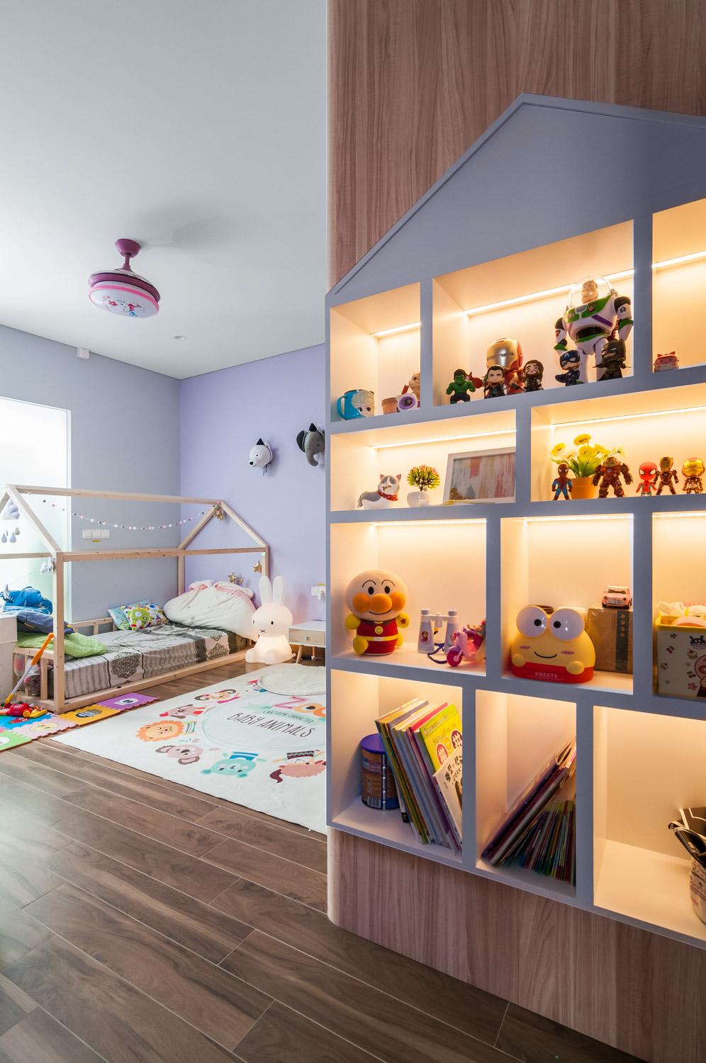 Asian Kids Room with Bookshelf and Children's Storage