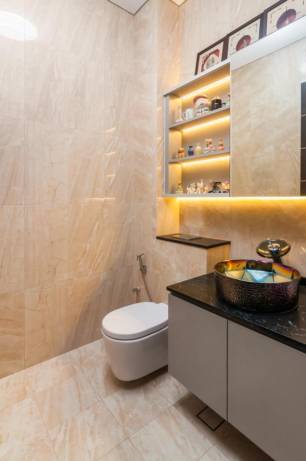 Asian Bathroom with Countertop and Mirror