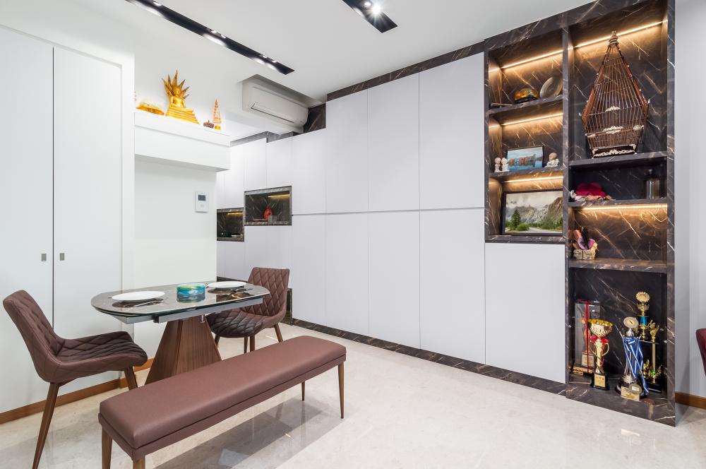 Contemporary Living Room with Bookshelf and Feature Wall