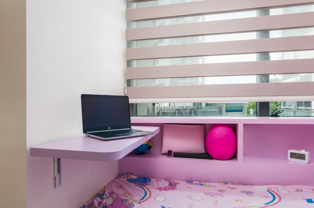 Contemporary Kids Room with Bookshelf and Platform Bed