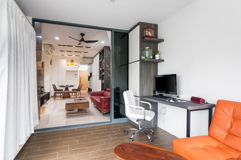Contemporary Balcony with Curtain and Outdoor Table