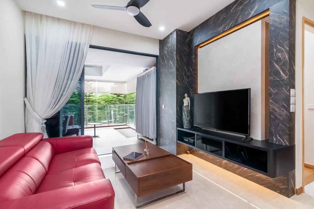 Contemporary Living Room with TV Console and Feature Wall