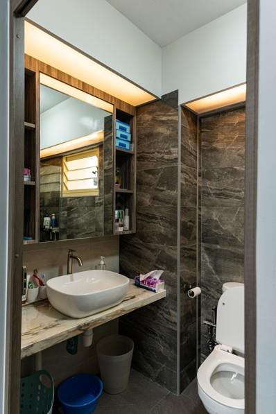 Country Bathroom with Countertop and Mirror