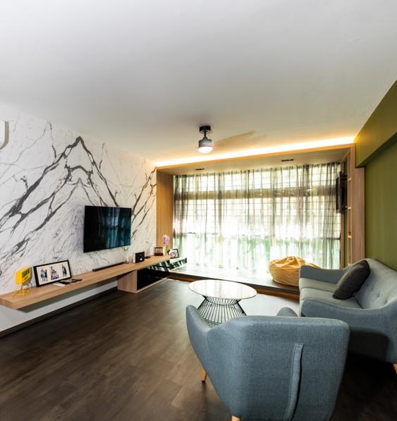 Country Living Room with Settee and Vinyl Flooring