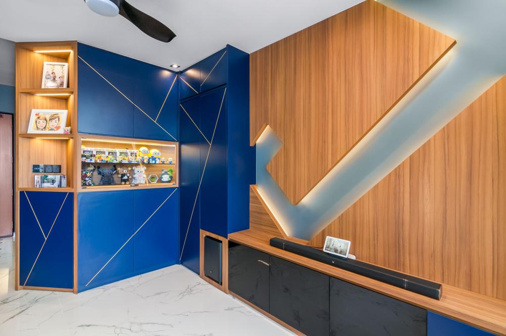 Eclectic Living Room with Bookshelf and TV Console