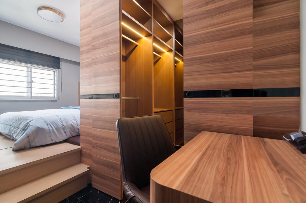 Eclectic Bedroom with Platform Bed and Wardrobe