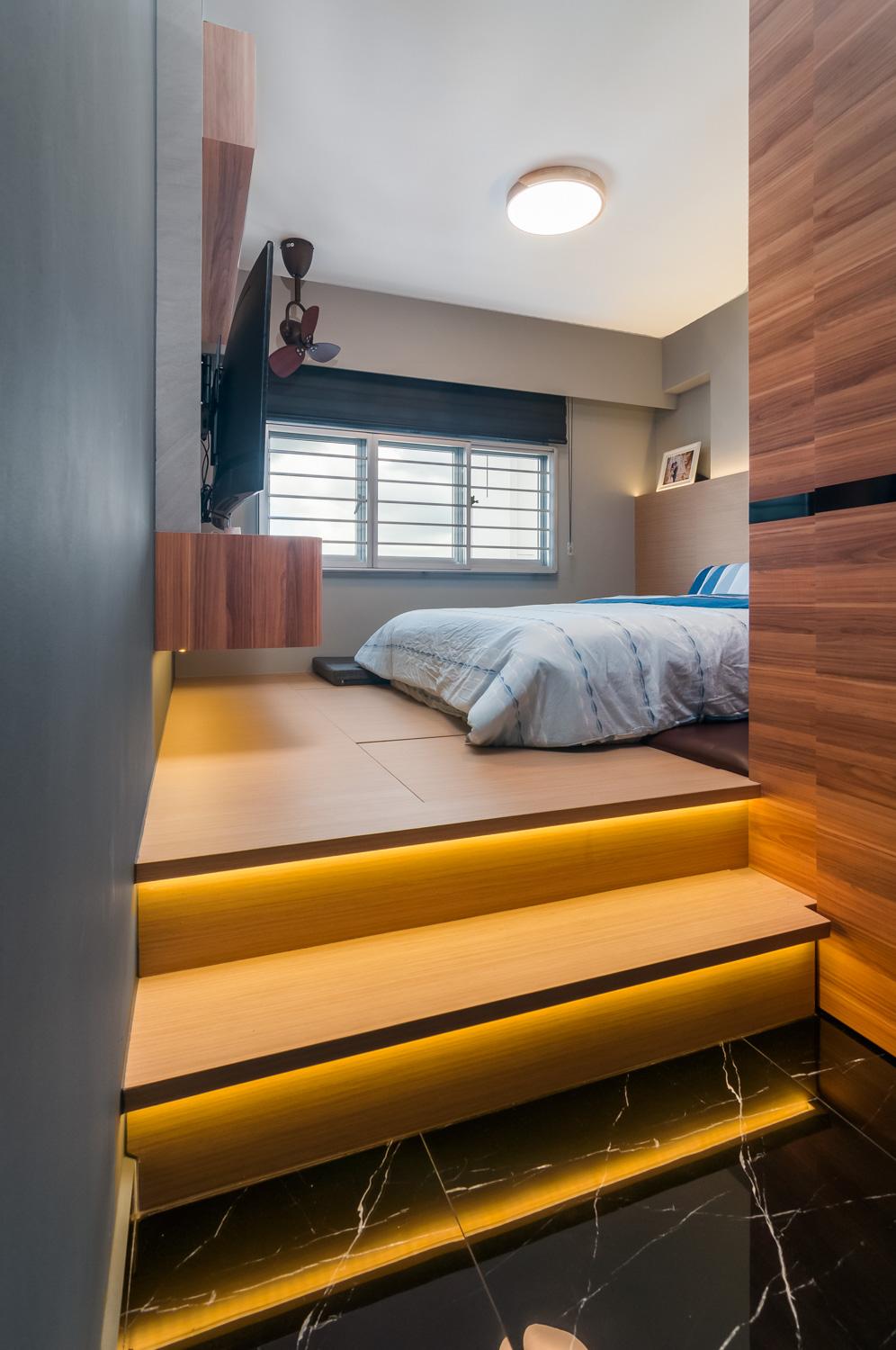 Eclectic Bedroom with Platform Bed and Wardrobe
