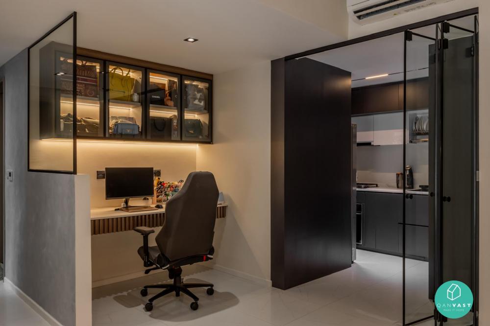 Modern Home Office with Bookshelf and Desk
