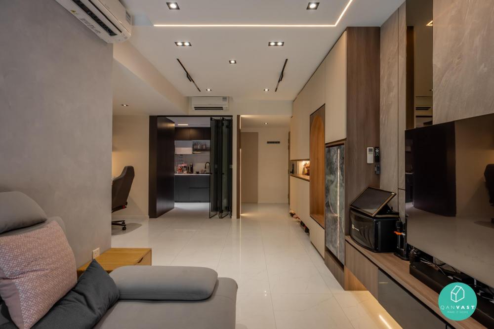 Modern Entryway with Cove Lighting and Seating Bench