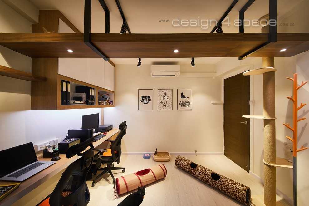 Modern Home Office with Bookshelf and Desk