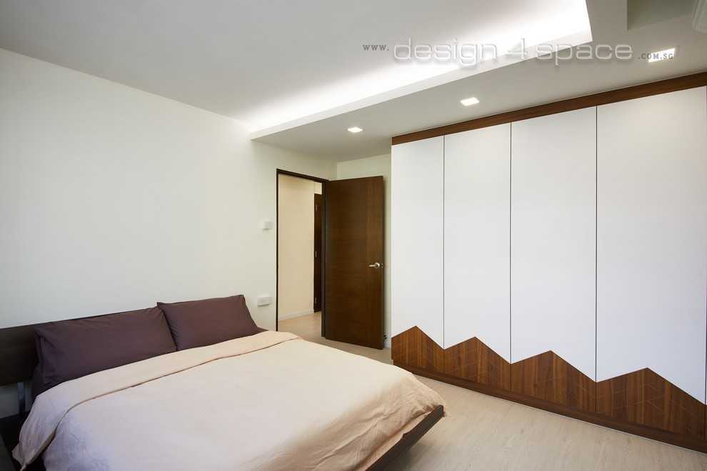 Modern Bedroom with Bookshelf and Vinyl Flooring