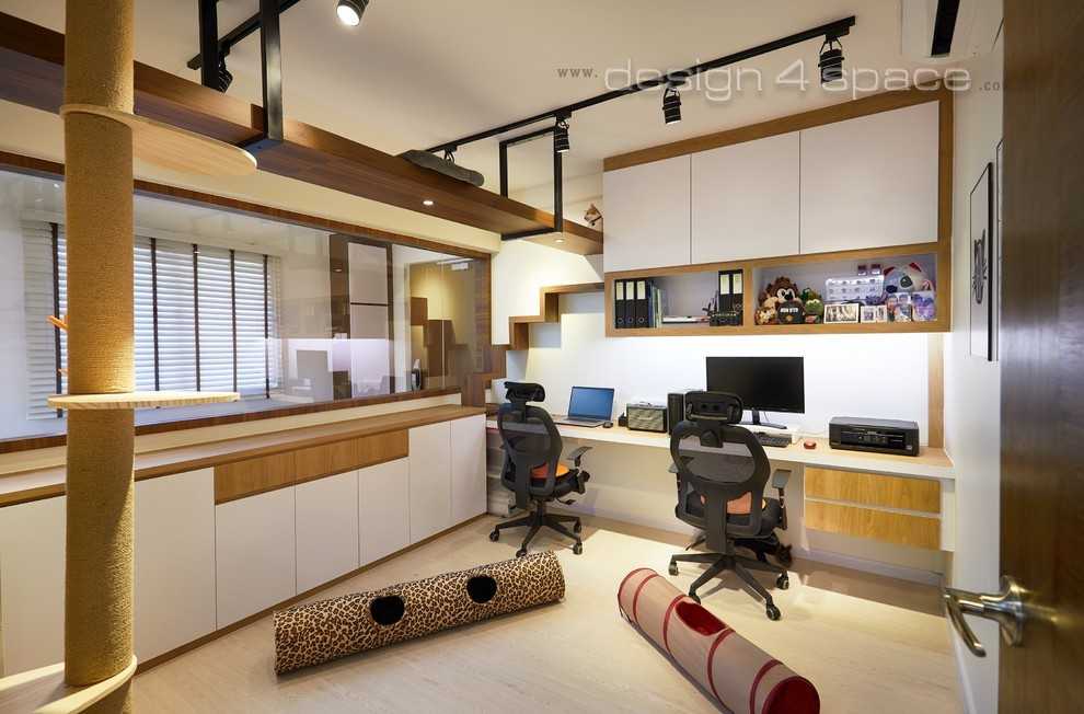 Modern Study with Bookshelf and Cove Lighting