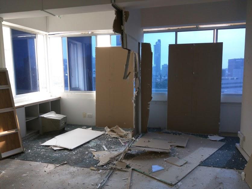 Asian Living Room with TV Console and Feature Wall