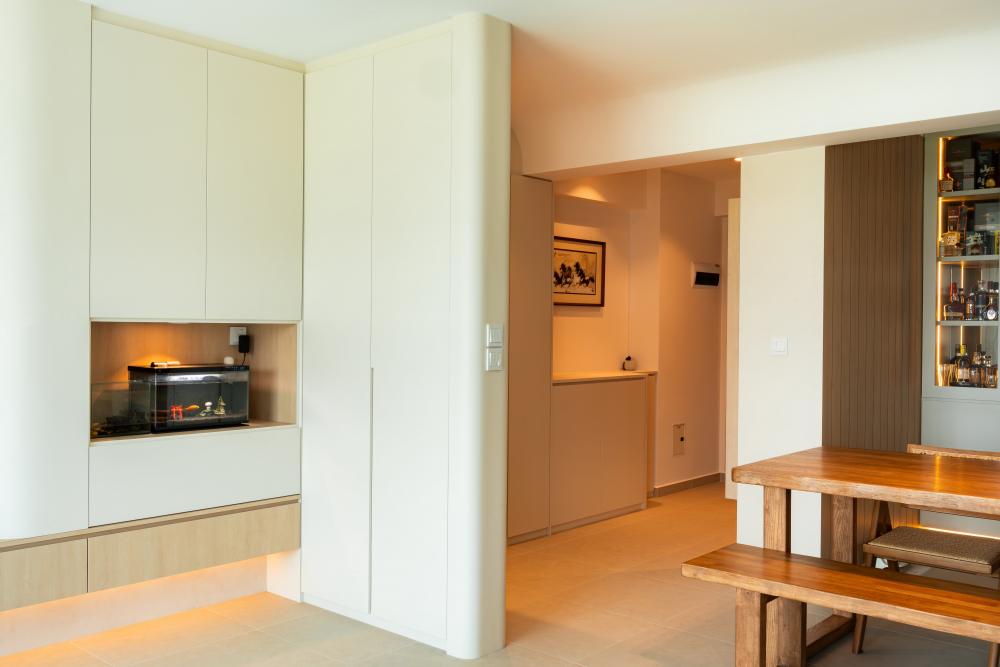 Modern Living Room with Ceiling Light and Dining Table