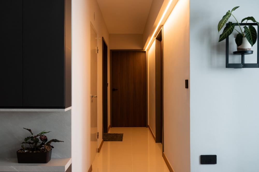 Modern Living Room with Lighting and Doors